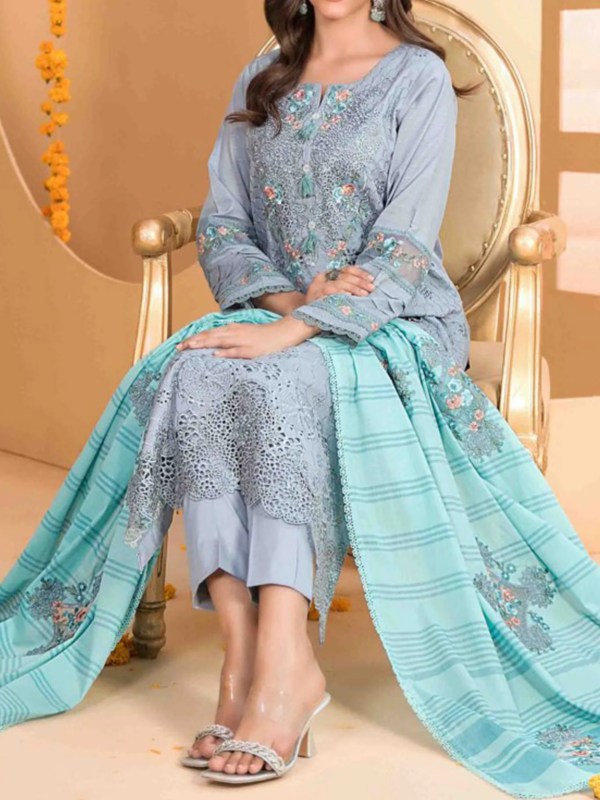 Zala By Tawakkal Unstitched 3 Piece Fancy Embroidered Lawn Collection - Image 3