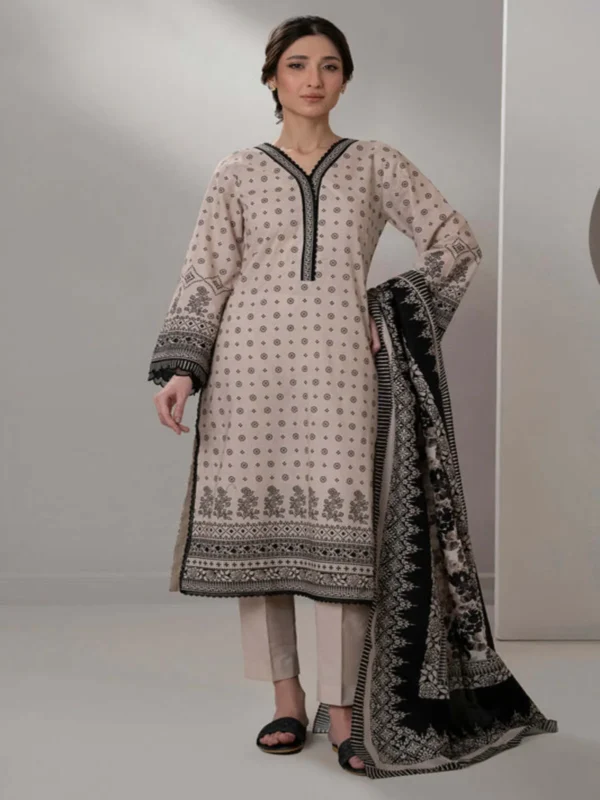 Zellbury 3-PC Digital Printed Unstitched Lawn Suit MonoChorme Collection - Image 3