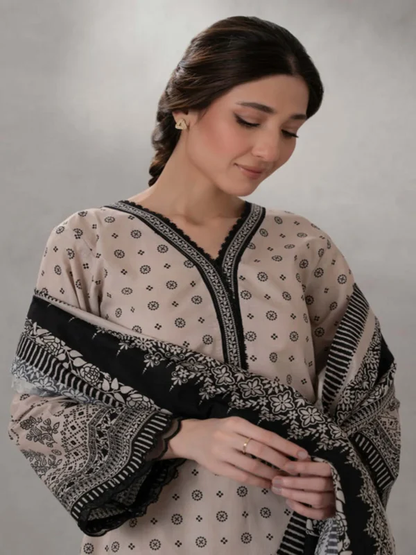 Zellbury 3-PC Digital Printed Unstitched Lawn Suit MonoChorme Collection - Image 2