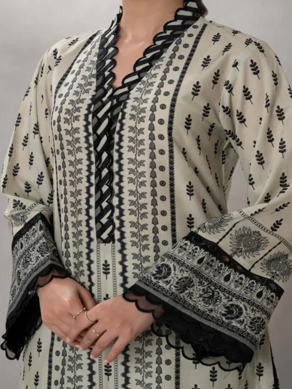 Zellbury 3-PC Digital Printed Unstitched Lawn Suit MonoChorme Collection - Image 2