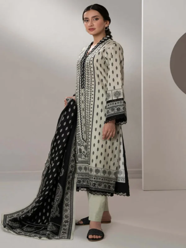Zellbury 3-PC Digital Printed Unstitched Lawn Suit MonoChorme Collection - Image 3