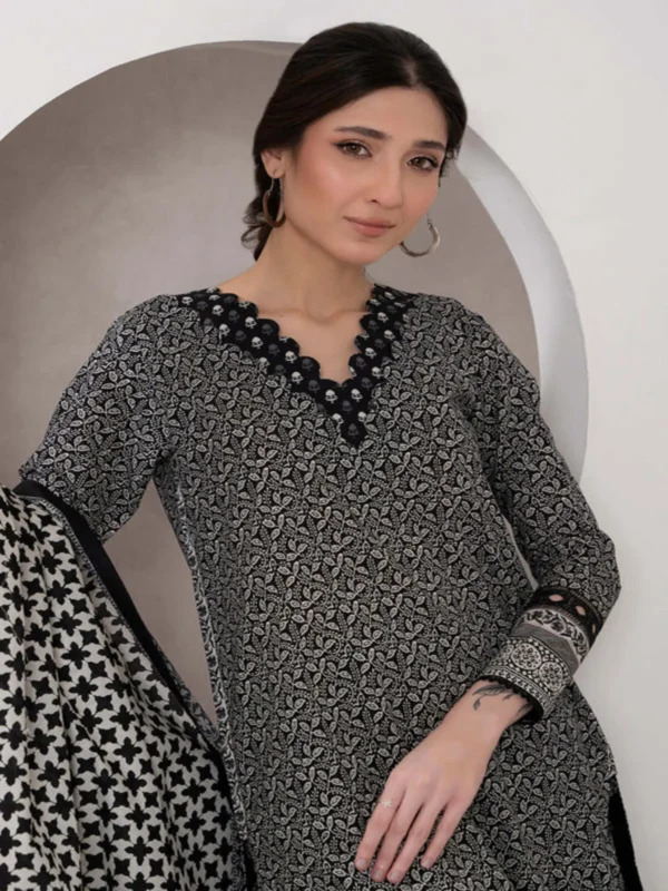 Zellbury 3-PC Digital Printed Unstitched Lawn Suit MonoChorme Collection - Image 3