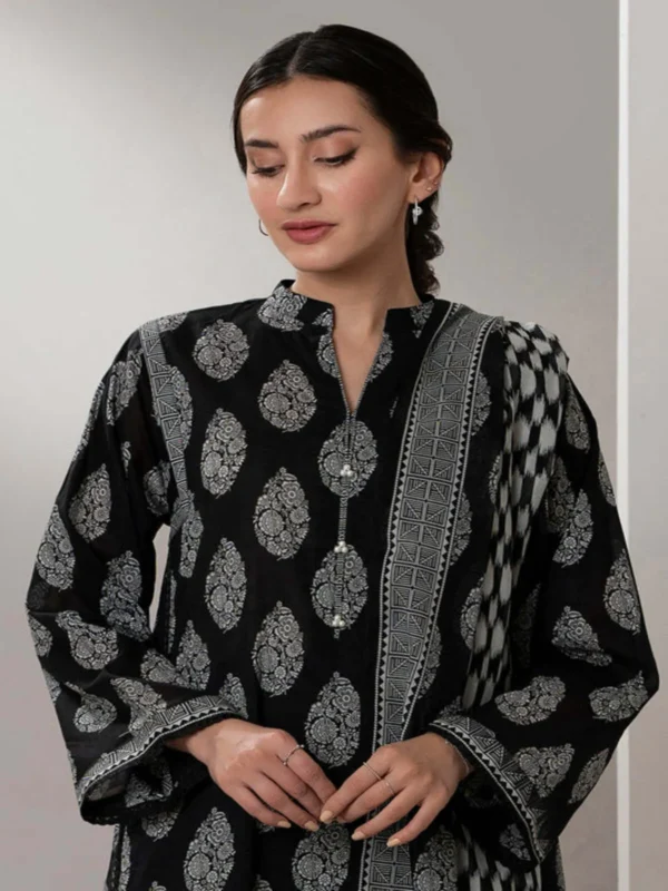 Zellbury 3-PC Digital Printed Unstitched Lawn Suit MonoChorme Collection - Image 3