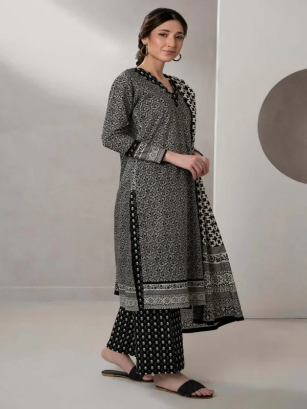 Zellbury 3-PC Digital Printed Unstitched Lawn Suit MonoChorme Collection - Image 2