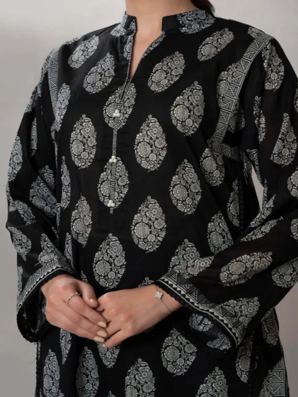 Zellbury 3-PC Digital Printed Unstitched Lawn Suit MonoChorme Collection - Image 2