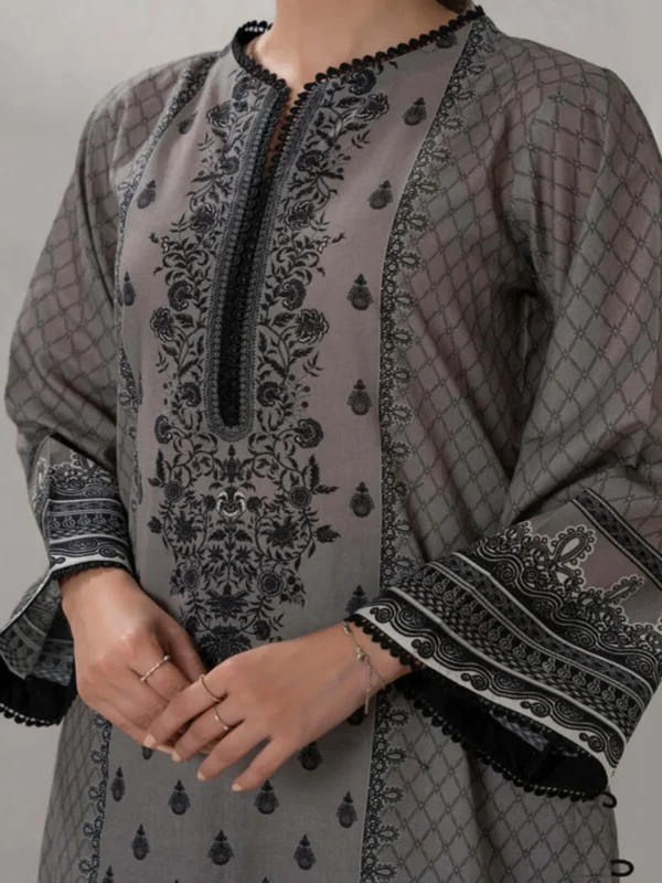 Zellbury 3-PC Digital Printed Unstitched Lawn Suit MonoChorme Collection - Image 3