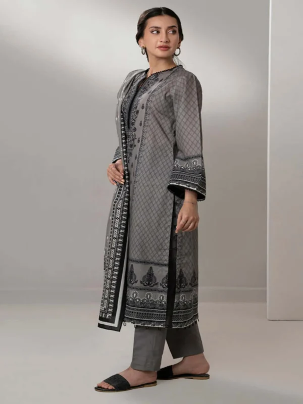 Zellbury 3-PC Digital Printed Unstitched Lawn Suit MonoChorme Collection - Image 2