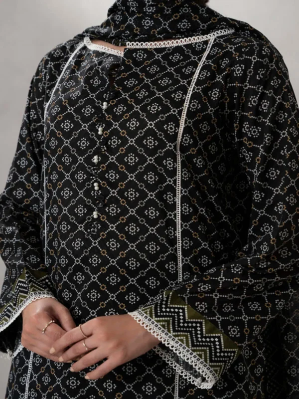 Zellbury 3-PC Digital Printed Unstitched Lawn Suit MonoChorme Collection - Image 3